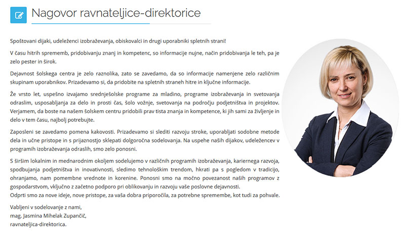 Nagovor direktorice - ravnateljice