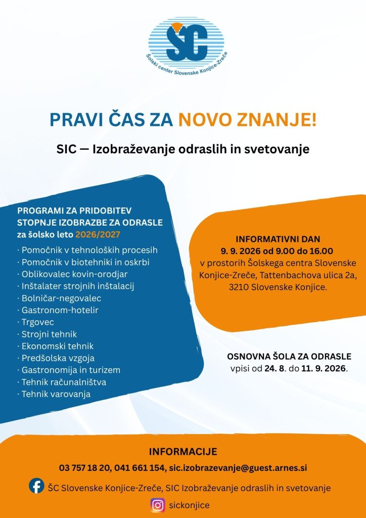 Vpis v programe izobraževanja odraslih v šolskem letu 2026/2027